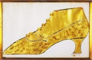 Large Gold Shoe, 1957, Ink, gold leaf, and gold collage on paper by Andy Warhol
