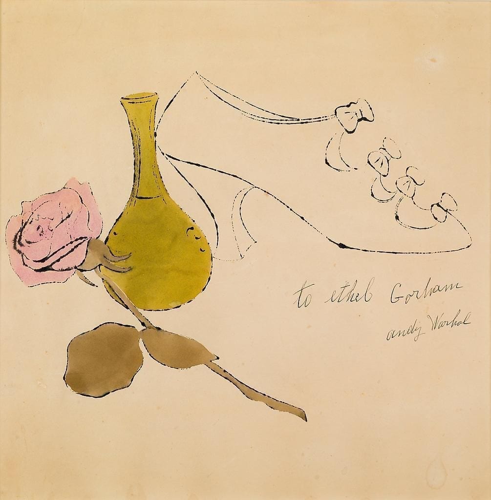 Shoe, Green Vase, and Rose by Andy Warhol