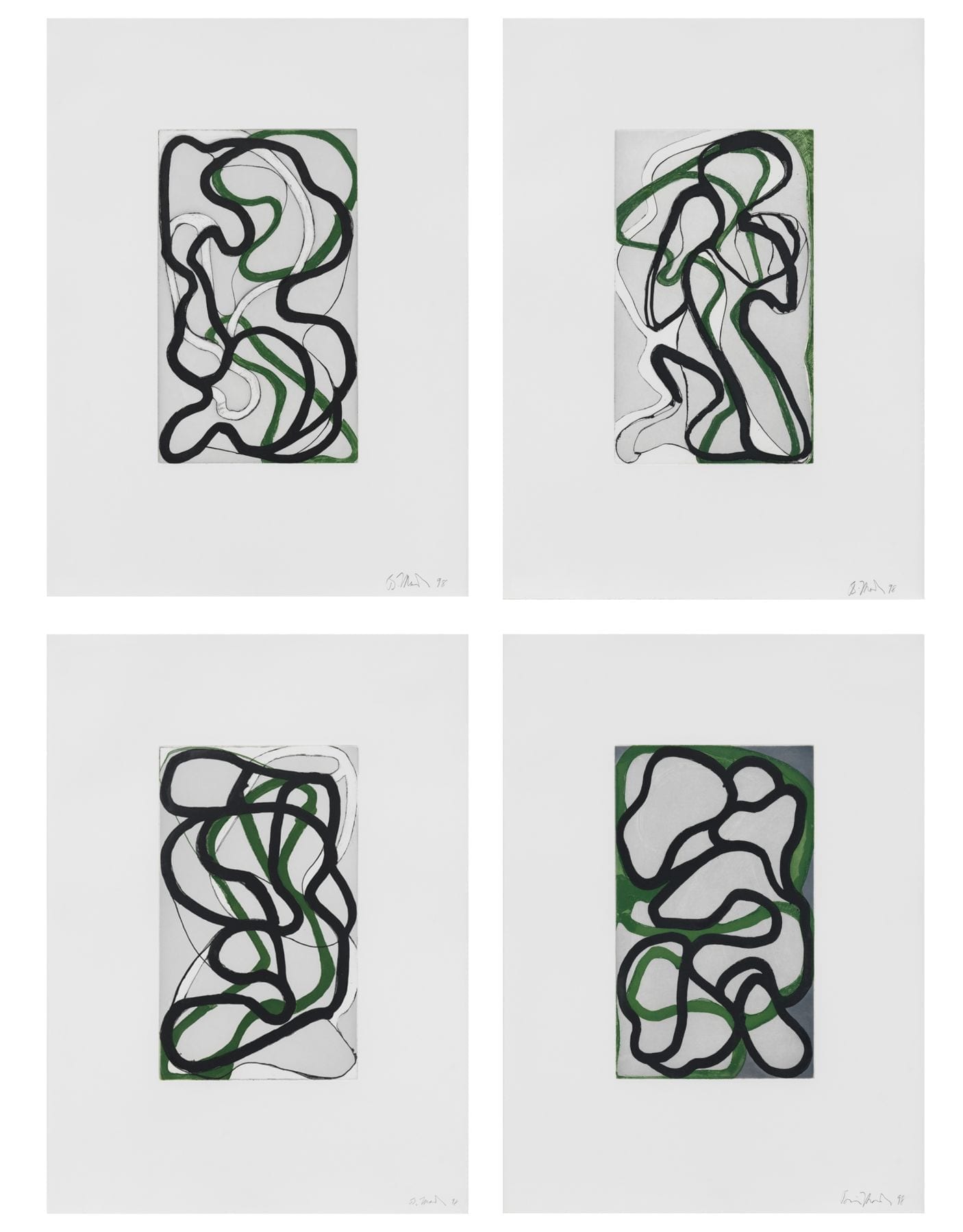 Suzhou I-IV, 1998, The complete set of four etchings with aquatint, drypoint, and scraping in colors by Brice Marden