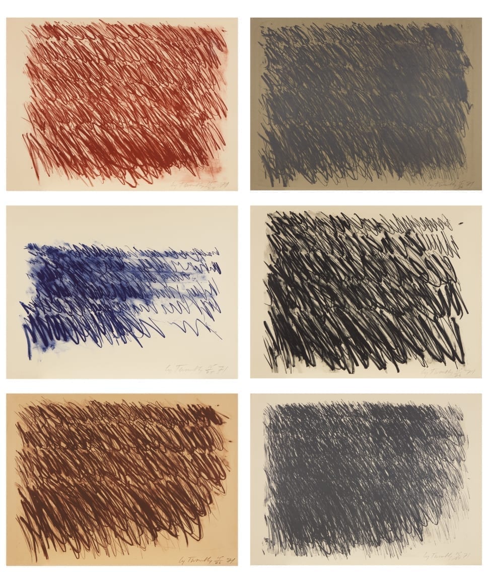 Untitled (Captiva Island) I, II, III, IV, V, VI, 1971, the complete series of six lithographs by Cy Twombly