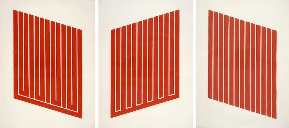 Untitled, 1961-69, extensive set of woodcuts in cadmium red by Donald Judd