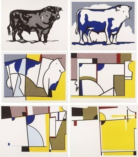 Bull Profile Series, 1973, the complete set of six mixed media prints by Roy Lichtenstein