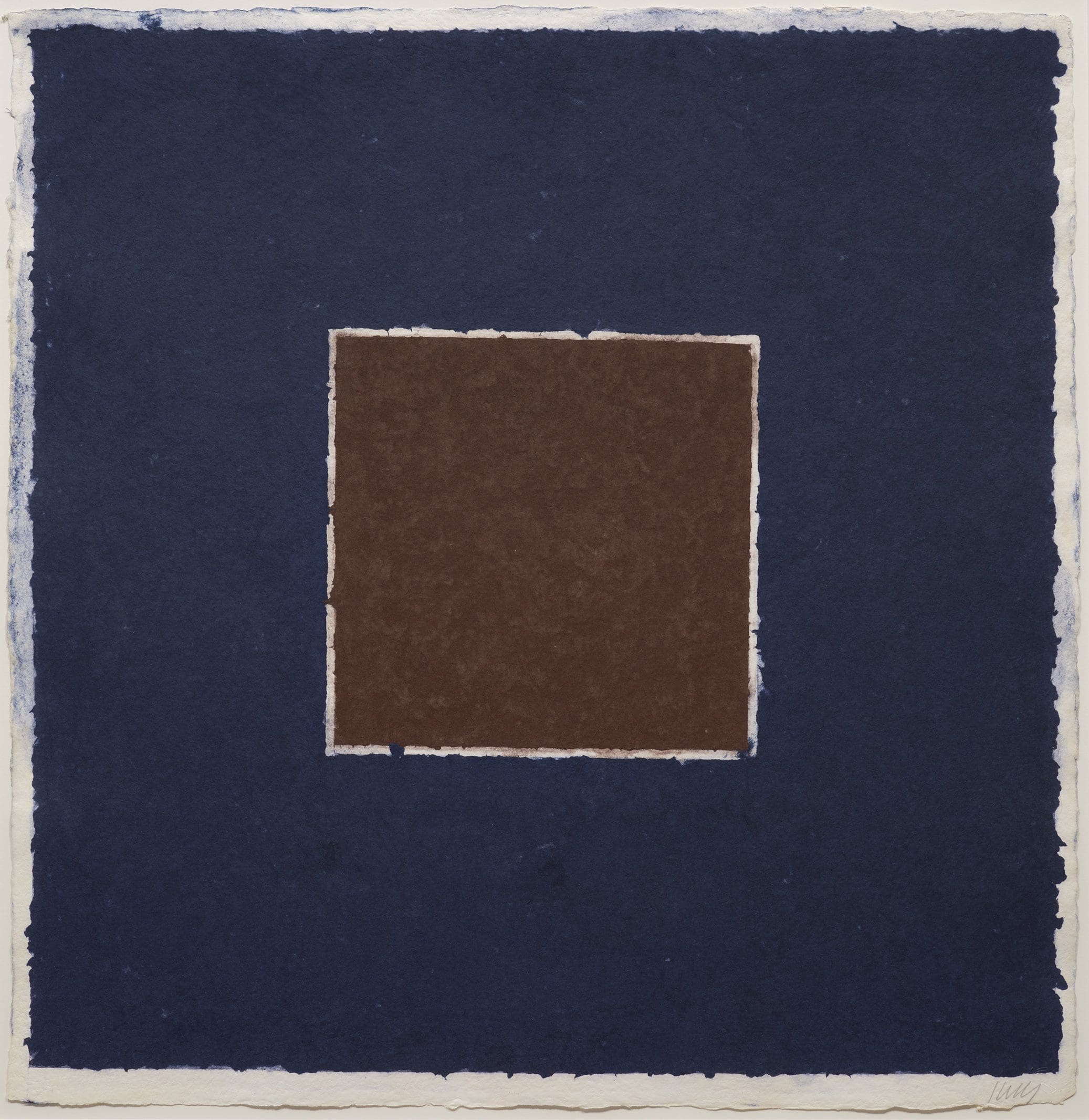 A picture of Colored Paper Image XX (Brown Square with Blue) by Ellsworth Kelly