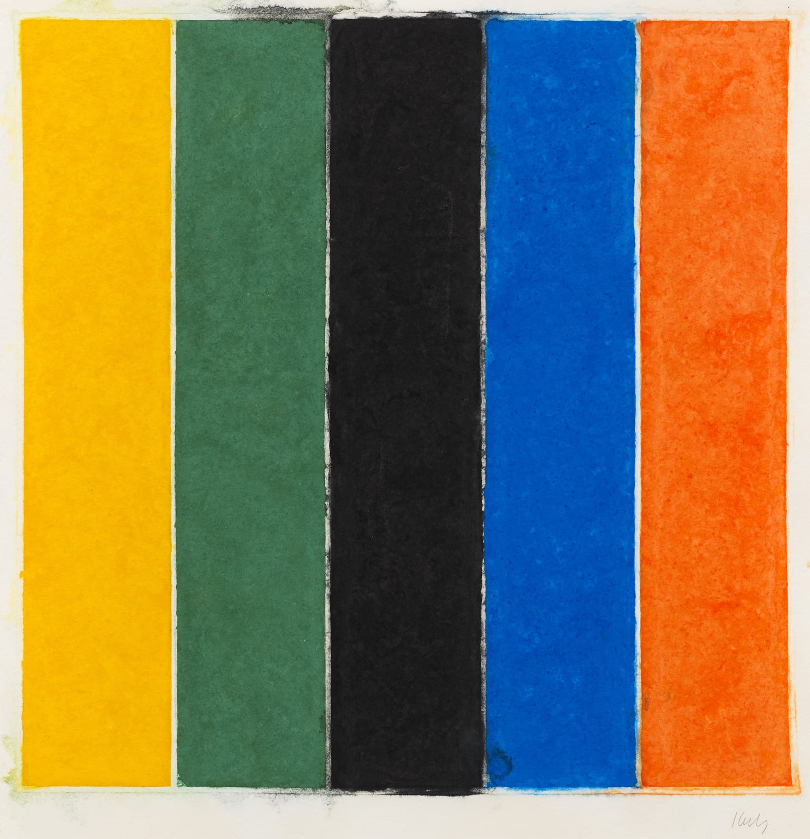 A picture of Colored Paper Image XIII (Yellow Green Black Blue Orange) by Ellsworth Kelly
