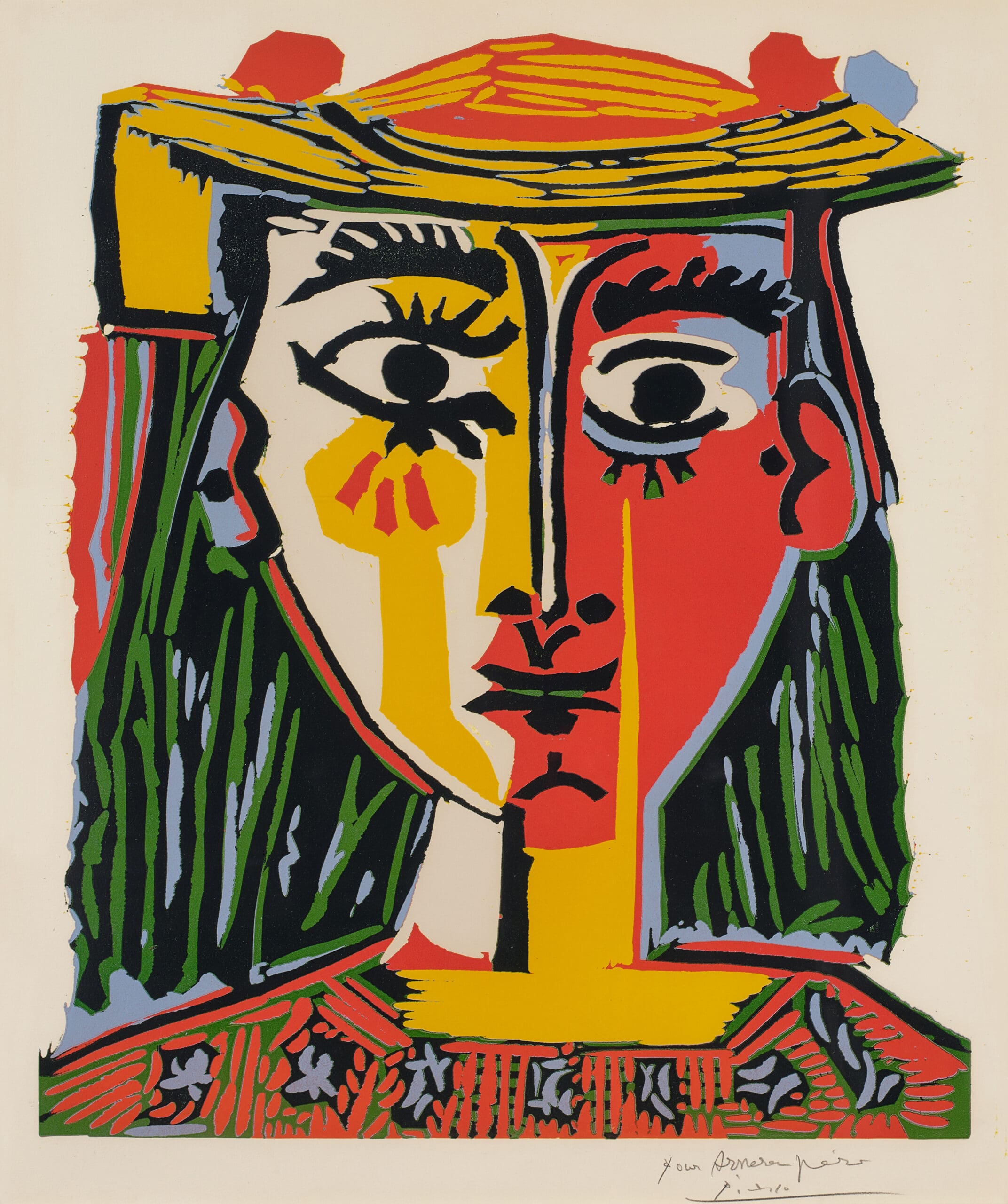 Pablo Picasso、BUSTE DE FEMME AU CHAPEAU Pablo Picasso - Buste de Femme au Chapeau, 1962, linocut